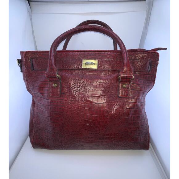Red‎ Vintage Bueno Croc Style Handbag Handle Kelly Style Gold Hardware - Picture 1 of 16